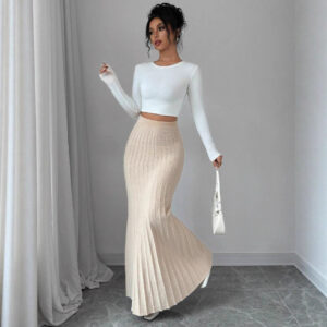 Women's Pleated Fishtail Skirt Apricot